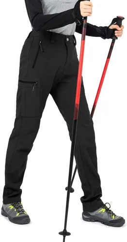 Miniatura 3 de Wespornow Pantalones de senderismo con forro polar para mujer, pantalones de esquí para nieve, resistentes al agua, para exteriores, softshell