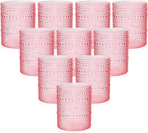 Miniatura 12 de YOUBET 24 Vasos de Plástico con Relieve para Beber - 14 Oz Vasos Transparentes Vintage - Cristalería Desechable con Cuentas para Jugo, Vino, Fiesta