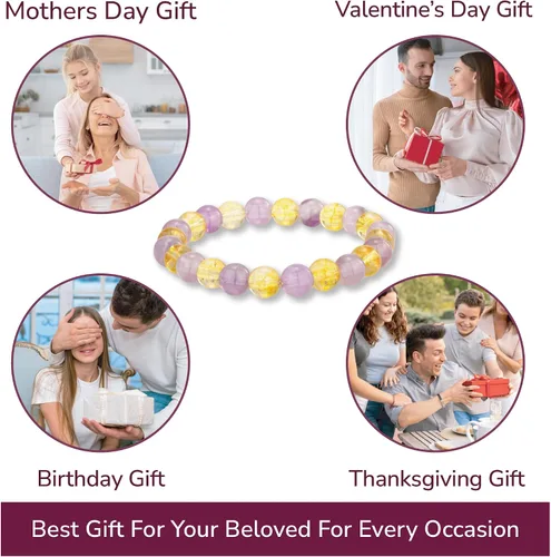 Miniatura 14 de Crystal Vibe Pulseras de cuentas de 0.315 in para mujeres y hombres, pulseras de cristal con piedras preciosas naturales, tamaño elástico ajustable