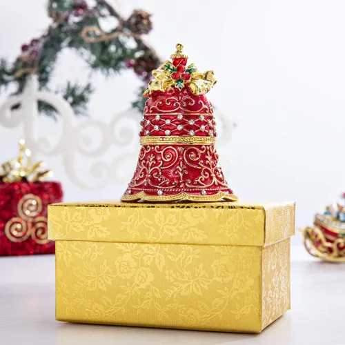 Miniatura 6 de YU FENG Caja con bisagras de 2.8 pulgadas con bisagras, caja de joyería con diamantes de imitación de joyería esmaltada pintada en rojo chino