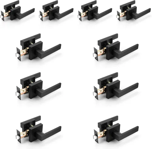 Miniatura 155 de Probrico Paquete de 4 manijas de puerta simuladas en negro mate, manijas interiores que no giran, manijas reversibles resistentes para interiores