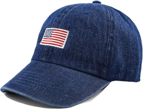 Miniatura 2 de Gorra de béisbol ajustable de perfil bajo 100% algodón con bandera de Estados Unidos y bordado