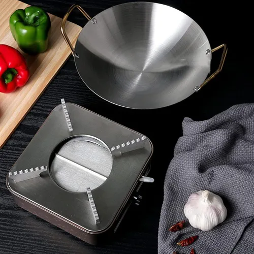Miniatura 6 de GANAZONO Olla de acero inoxidable de acero inoxidable Wok Pan Sartén para saltear Sartén redonda de acero Sartén de wok chino Sartén de wok de acero