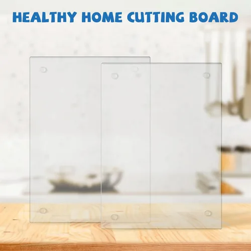 Miniatura 6 de Tabla de cortar de vidrio, vidrio templado transparente para cocina, 2 piezas (12 x 16 pulgadas y 12 x 16 pulgadas), con patas de goma