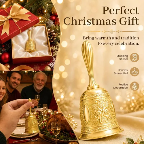 Miniatura 6 de DomeStar Campana de Mano Dorada, Grabada para Boda, Escuela, Navidad, Alarma y Campana para Acostados Dorado