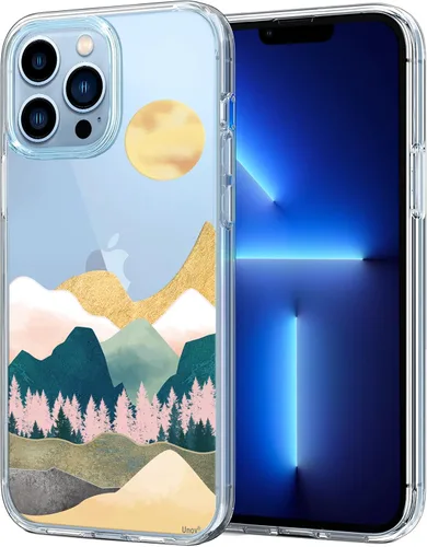 Miniatura 19 de Unov - Funda compatible con iPhone 13 Pro, funda transparente con diseño, patrón floral en relieve, suave protector delgado de TPU contra golpes
