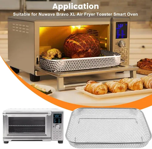 Miniatura 3 de Cesta de repuesto para freidora de aire Nuwave Bravo XL tostadora inteligente horno, 11.5 x 9.7 pulgadas, malla antiadherente, cesta de acero