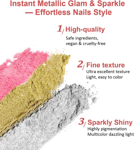 Miniatura 5 de Polvo para Uñas Cromado BISHENGYF -【Efecto de Hadas】Polvo Cromado Dorado para Uñas Aurora Sirena Perla Blanca Rosa Cromado para Uñas, Pigmento