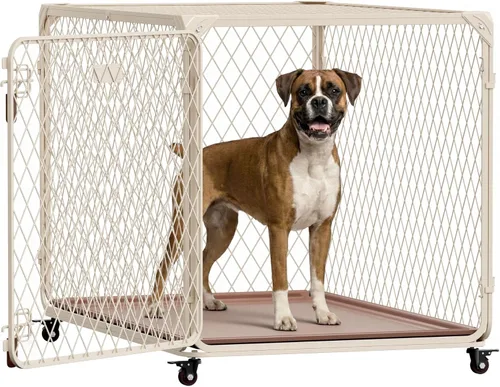 Miniatura 9 de Jaula para perros pequeños de 30 pulgadas con rueda con cerradura, jaulas metálicas de malla de diamante para perros medianos, hasta 70 libras