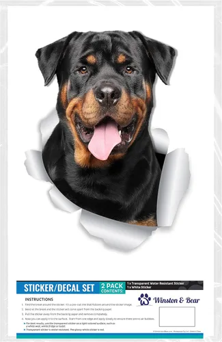 Miniatura 6 de Winston & Bear Calcomanías sonrientes 3D Rottweiler – Paquete de 2 – Calcomanías de pared Rottweiler – Regalos para amantes de los perros