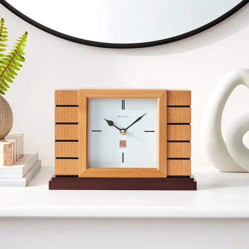 Miniatura 4 de Bulova B1659 Usonian II Frank Lloyd Wright - Reloj de repisa, acabado natural con base de manchas de nogal