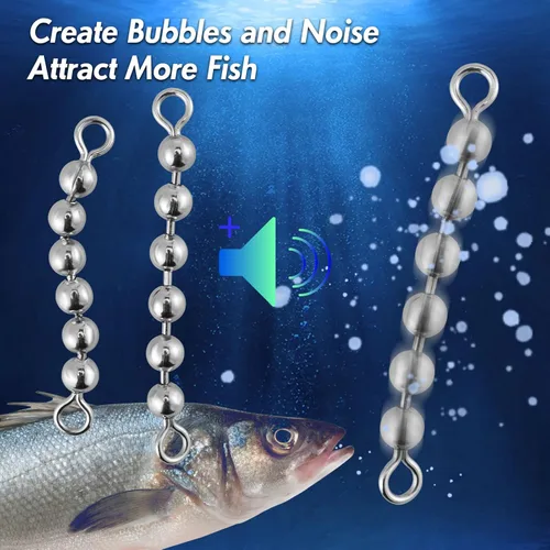 Miniatura 4 de Alwonder Paquete de 50 cadenas giratorias de cuentas de pesca, bolas de pesca de acero inoxidable para bagre, equipo de pesca de gato