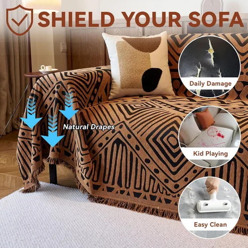 Miniatura 271 de VClife Fundas de sofá bohemio de felpilla para sofá seccional, fundas de sofá suaves y antideslizantes para sofá de 2 cojines, protector de muebles