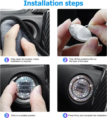Miniatura 5 de BELOMI Anillo decorativo para botón de arranque y parada del motor de automóvil, 2 unidades, calcomanías protectoras para botón de arranque