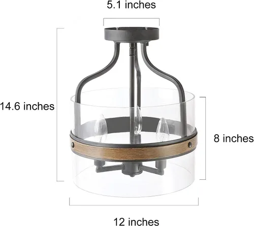 Miniatura 5 de KSANA Lámpara de techo semiempotrada, moderna lámpara de techo de madera sintética con pantalla de vidrio para pasillo, dormitorio, cocina, baño