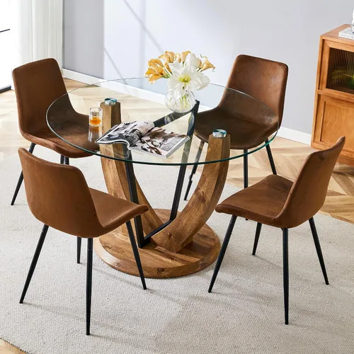 Miniatura 9 de JUFU Juego de mesa de comedor redonda para 4, mesa de comedor de 48 pulgadas con mesa de mármol sintético y 4 sillas tapizadas, moderno juego