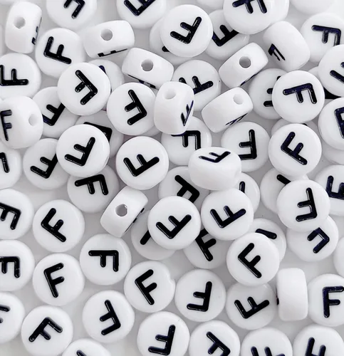 Miniatura 8 de 100 cuentas de letras acrílicas del alfabeto para hacer joyas, cuentas redondas blancas de la letra R para hacer pulseras, collares, llaveros, 0Flat
