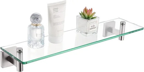 Miniatura 29 de KOKOSIRI Estantes de Pared Hardware de Baño Estante Flotante de Vidrio de 12 Pulgadas para Dormitorio, Sala de Estar, Cocina, Rack Colgante Bronce