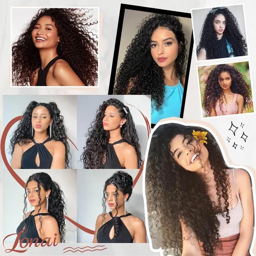 Miniatura 6 de LONAI Extensión de Cabello, 9 piezas, 56 cm de largo, castaño, extensiones de cabello rizadas con pinza, LN002, extensiones de cabello sintético