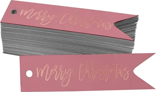 Miniatura 25 de Etiquetas de papel colgantes con texto en inglés "Merry Christmas", 50 unidades Blanco