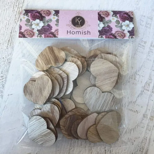 Miniatura 4 de Y&K Homish Libro de invitados de madera con corazones de madera, letrero de madera en blanco, para fiestas, paquete de 50 unidades (marrón)