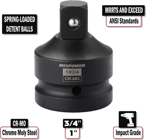 Miniatura 2 de MIXPOWER Adaptador y reductor de enchufe de impacto de 1 pulgada (F) a 3/4 pulgadas (M), acero al cromo molibdeno, retén de bola, extremo cuadrado
