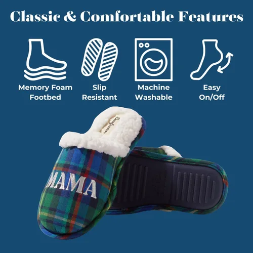 Miniatura 5 de Dearfoams - Pantuflas de Navidad para mujer, para mamá, linda pantuflas a juego para pijamas familiares, con texto en inglés Mama Bear (mamá osa)