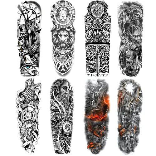 Miniatura 12 de Adhesivos de manga de tatuajes falsos de lobo león, brazo completo, dragón animal, tribal, mangas temporales de tatuaje para hombres, mujeres