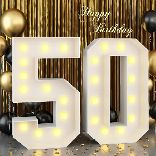Miniatura 13 de Marquesina grande de número 0 blanca con luces y marco de mosaico, letra 0 para decoración de fiesta de cumpleaños, cartón precortado, tablero
