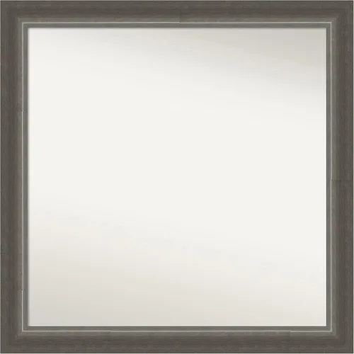 Miniatura 317 de Amanti Art Espejo de baño plateado para sobre fregadero, 25 x 25 pulgadas, espejo de tocador cuadrado estrecho de níquel cepillado, marco de madera
