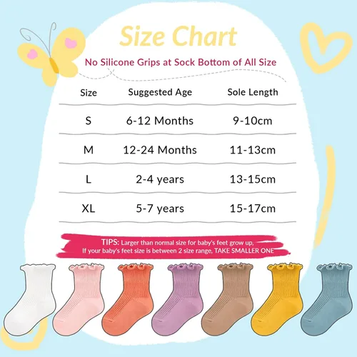 Miniatura 5 de Witwot Calcetines tobilleros con volantes para bebés y niñas, calcetines de algodón para vestir de 6M a 7 años