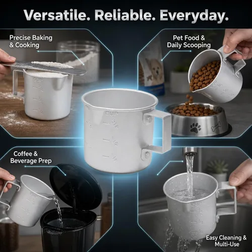Miniatura 7 de Better Houseware Taza medidora, taza medidora de metal de 8 onzas con mango y labio de vertido para líquido con marcas de fácil lectura para cocinar