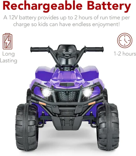 Miniatura 5 de Best Choice Products ATV eléctrico de 12V para niños montable, juguete de coche cuatriciclo de 4 ruedas con audio Bluetooth, velocidad máxima de 2.4