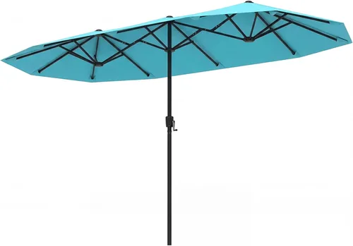 Miniatura 14 de Tangkula Sombrilla de patio de doble cara de 15 pies, sombrilla extragrande para exteriores con sistema de manivela y rejillas de ventilación, Azul