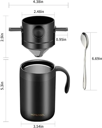 Miniatura 2 de Juego de cafetera de campamento de 16.5 onzas, cafetera portátil de acero inoxidable 304, cafetera de camping para exteriores, viajes, hogar