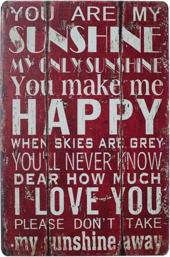 ARTCLUB Letrero de metal con texto en inglés «You Are My Sunshine You Make Me Happy I Love You», placa de póster con frase vintage, para sala de Rojo