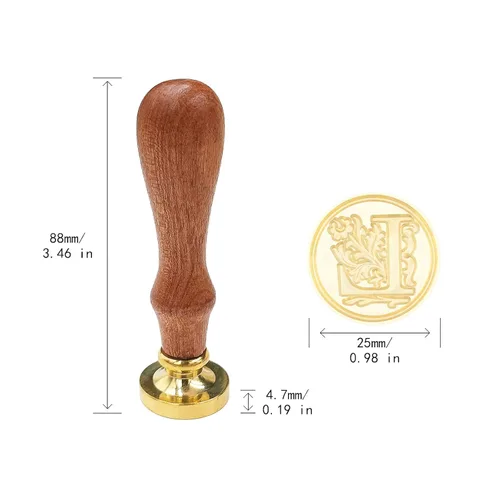Miniatura 5 de Sello clásico de cera para sellar varios alfabetos, cabeza de latón, mango de madera, sellos para tarjeta/sobre/regalo (sello, letra L)