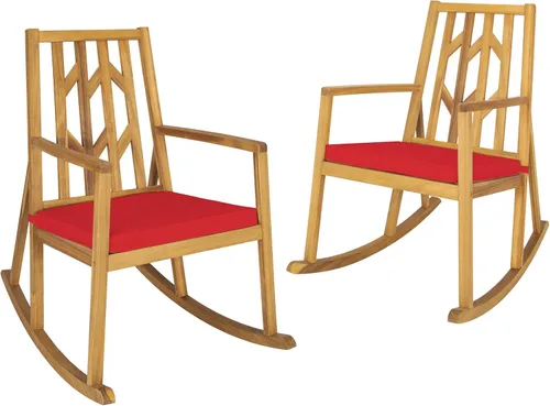 Miniatura 10 de Tangkula Mecedora de madera de acacia para patio, con cojín extraíble de alta densidad, resistente a todo tipo de clima, base equilibrada, perfecta