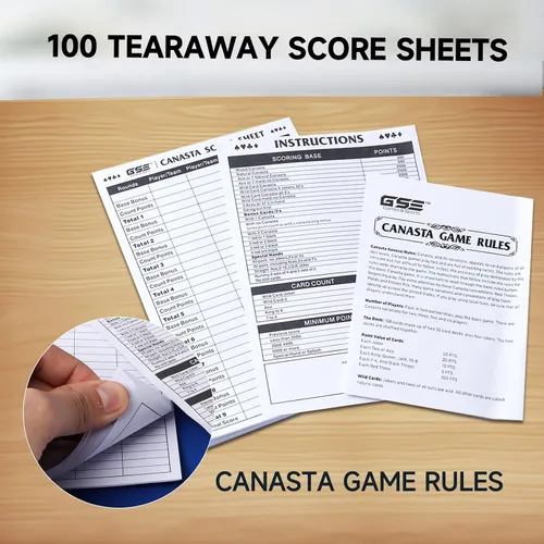 Miniatura 4 de GSE Games & Sports Expert Juego de cartas Canasta, incluye 6 cartas de juego Canasta con valores de puntos, una bandeja de cartas giratoria y 100