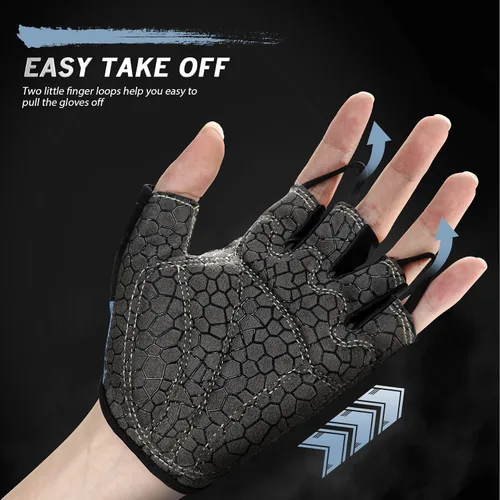 Miniatura 3 de Guantes de bicicleta para hombres y mujeres con almohadilla antideslizante que absorbe los golpes, guantes de ciclismo ligeros de medio dedo