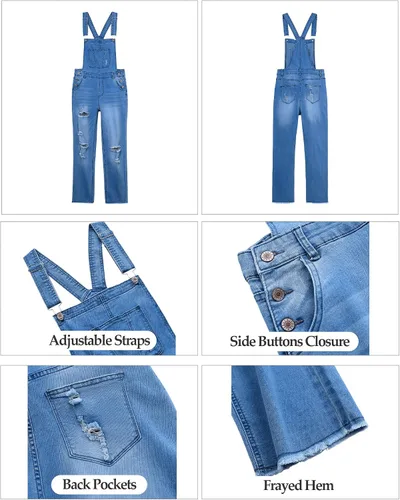 Miniatura 3 de luvamia - Overol de mezclilla ajustable y elástico para mujer, con pechera, jeans, pantalones, jumpsuits