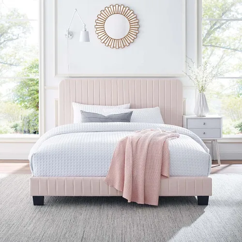 Miniatura 12 de Modway Celine - Cama con plataforma de terciopelo copetudo y alto rendimiento con canal en color rosa polv