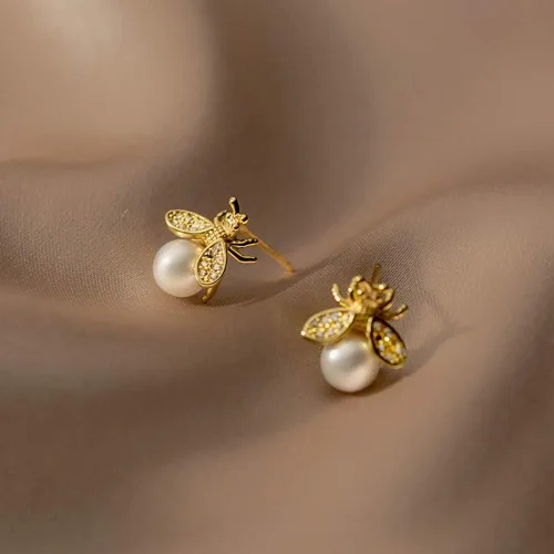 Miniatura 4 de Reffeer Aretes de plata de ley 925 maciza para mujeres, adolescentes, abejas, aretes tipo dormilona