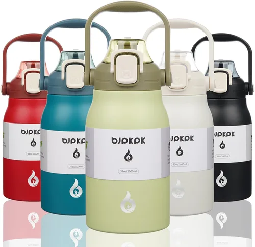 Miniatura 21 de BJPKPK - Botellas de agua aisladas con pajita, botellas de agua bonitas de 27 oz con asa, jarra de metal de acero inoxidable sin BPA, frascos 27 oz