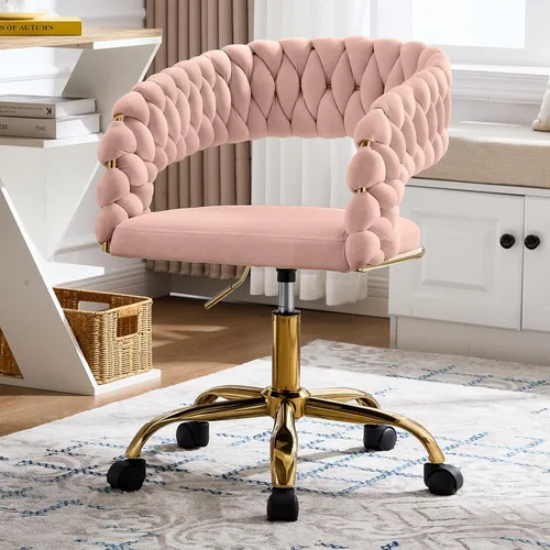 Miniatura 11 de NIOIIKIT Silla de Oficina Tejida para el Hogar, Silla de Escritorio Tapizada en Terciopelo con Espalda Abierta, Silla de Tarea Ajustable en Altura