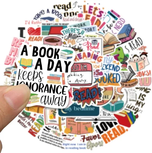 Miniatura 3 de Lindas calcomanías estéticas de libro de lectura para adultos, 50 calcomanías para amantes de la lectura para profesores, libros de amor, Funimost