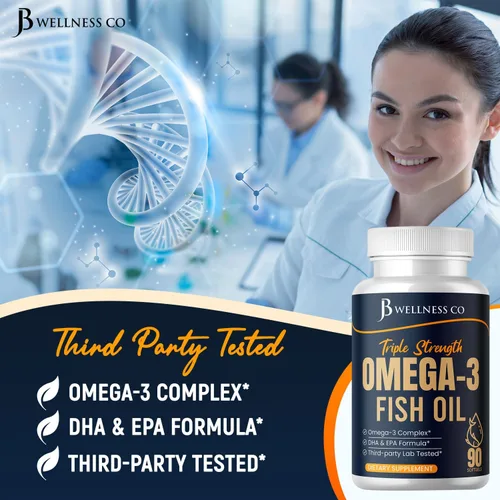 Miniatura 5 de Aceite de pescado Omega 3 Triple Strength 3750 mg - EPA y DHA - Más de 3000 mg de ácidos grasos omega-3 - 1350 mg EPA + 900 mg DHA - Los mejores