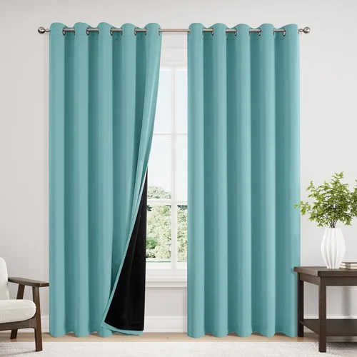 Miniatura 103 de ChrisDowa - Cortinas 100% opacas, para dormitorio, con forro negro, 2 capas gruesas, aislamiento térmico y ojales, 63 pulgadas de largo, juego de 2