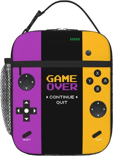 Miniatura 18 de Lonchera aislada para videojuegos, lonchera para niños y niñas, reutilizable, portátil, con asa desmontable (rojo neón y azul)