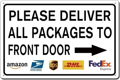 Miniatura 7 de Letrero de metal con texto en inglés «Please Leave Packages Deliveries Here» para interiores y exteriores, para puerta delantera, porche, oficina, 8